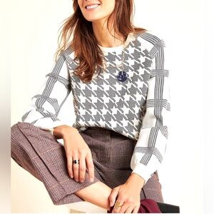 Anthropologie Bailey Pullover Black and Cream Houndstooth Sweater Size Small